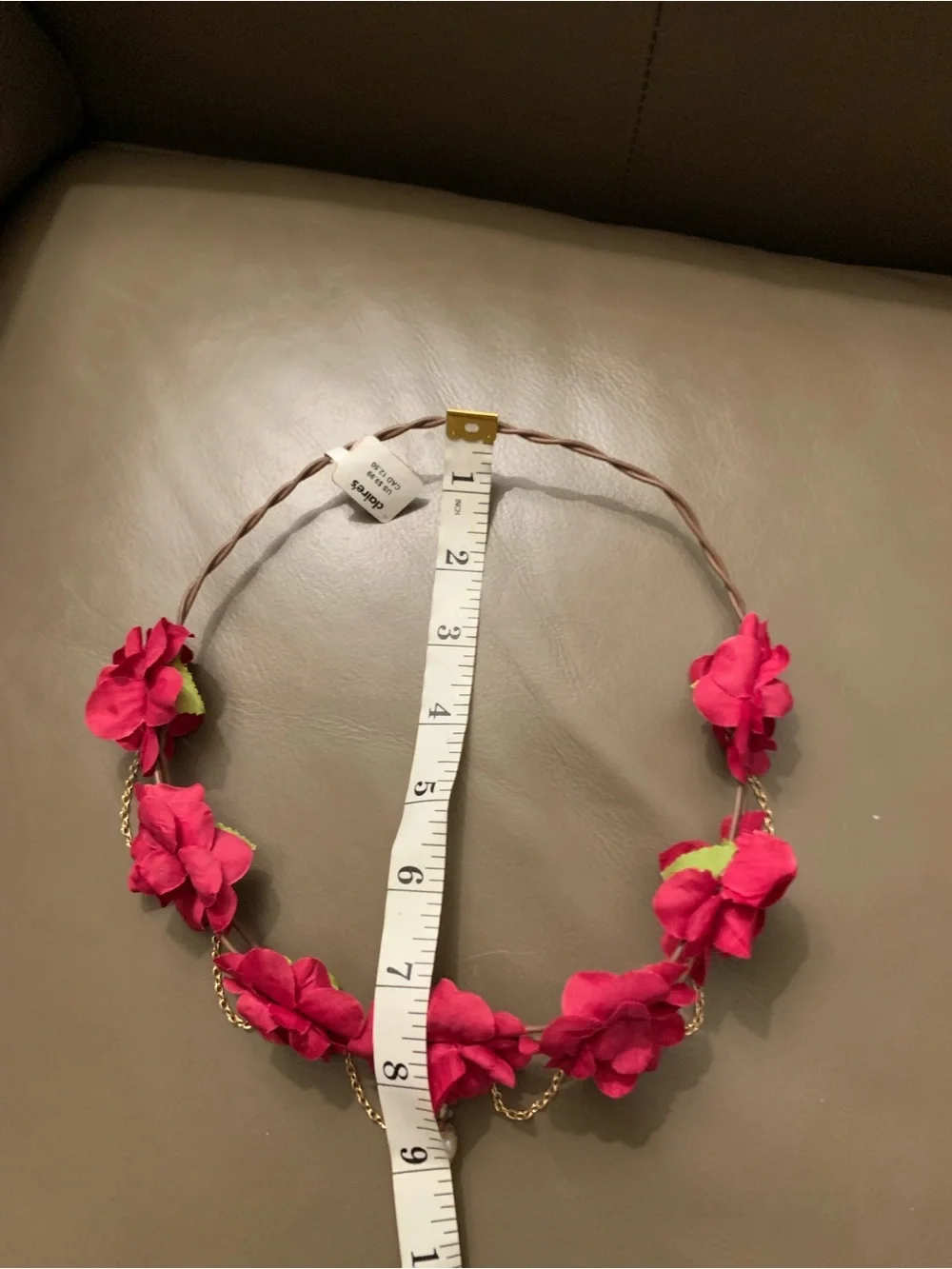 Red Flower🌹 Crown 👑Headband with Gold Chain and Pearl Accent-Adjustable/Bendable